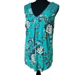 Daniel Rainn Teal Floral Crochet Lace Open Back Sleeveless Top